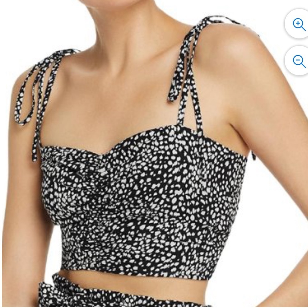 AQUA Bloomingdale's Tie Ruched Black White Dot Crop Top